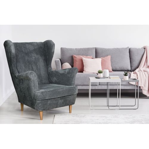 Fauteuil à Oreilles Bonito Scandinave En Velours Côtelé Marron Chocolat