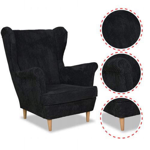 Fauteuil à Oreilles Scandinave Bonito — Noir, En Velours Côtelé à Rayures, Tendance