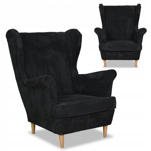 Fauteuil à Oreilles Scandinave Bonito — Noir, En Velours Côtelé à Rayures, Tendance