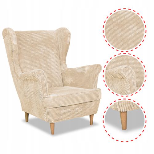 Fauteuil à Oreilles Bonito De Style Scandinave — Velours Côtelé Beige Clair, Doux Et Confortable