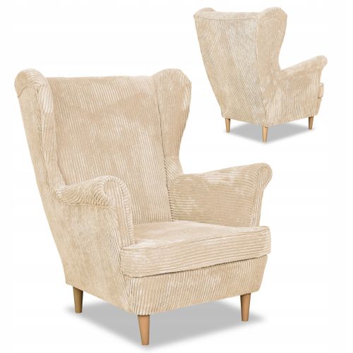 Fauteuil à Oreilles Bonito De Style Scandinave — Velours Côtelé Beige Clair, Doux Et Confortable