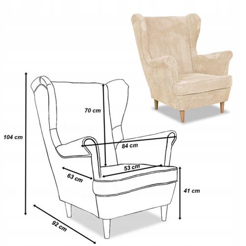 Fauteuil à Oreilles Bonito De Style Scandinave — Velours Côtelé Beige Clair, Doux Et Confortable