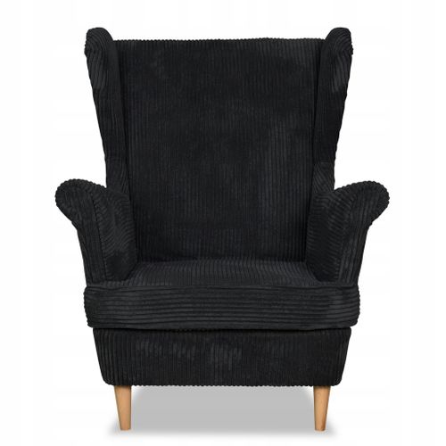 Fauteuil à Oreilles Bonito Avec Pouf — Style Scandinave, En Velours Côtelé Noir