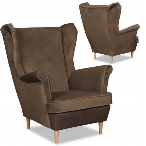 Angelo — Fauteuil Scandinave à Oreilles Matelassé, Brun Chocolat
