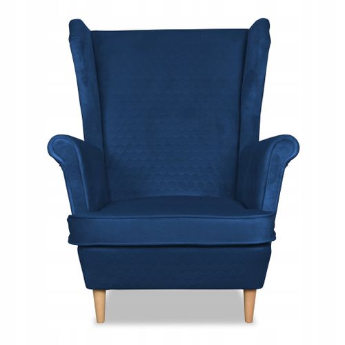 Fauteuil à Oreilles Scandinave Angelo, En Velours Bleu Foncé