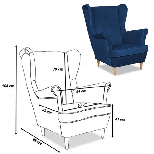 Fauteuil à Oreilles Scandinave Angelo, En Velours Bleu Foncé