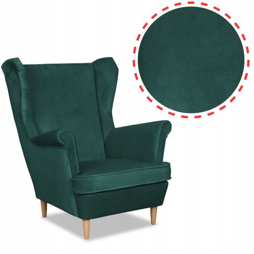 Fauteuil à Oreilles Angelo — Style Scandinave, Velours Vert Bouteille