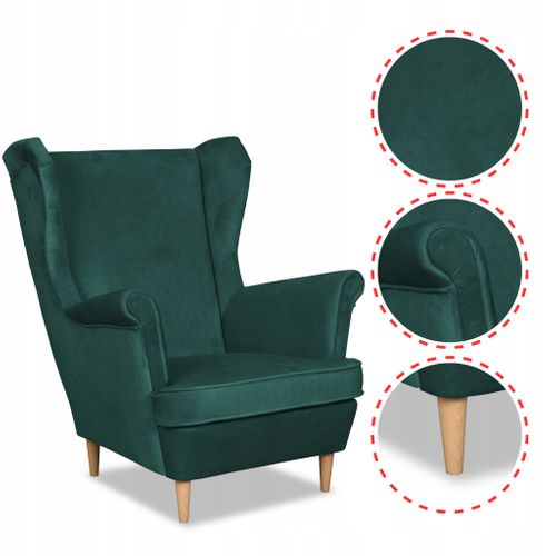 Fauteuil à Oreilles Angelo — Style Scandinave, Velours Vert Bouteille
