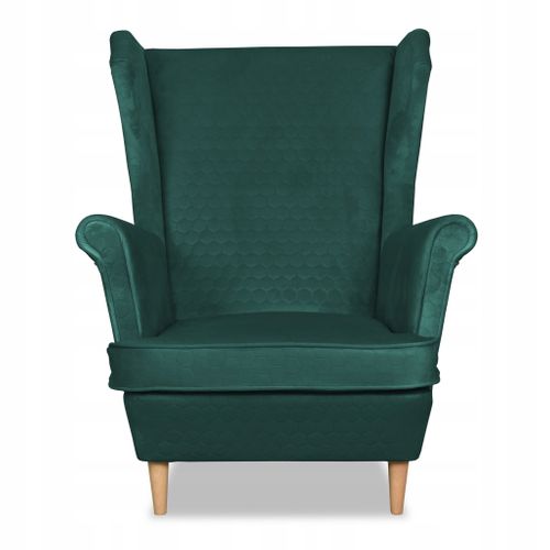 Fauteuil à Oreilles Angelo — Style Scandinave, Velours Vert Bouteille