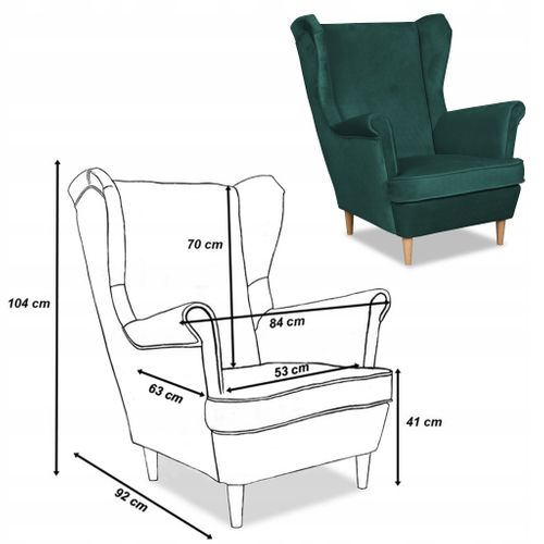 Fauteuil à Oreilles Angelo — Style Scandinave, Velours Vert Bouteille