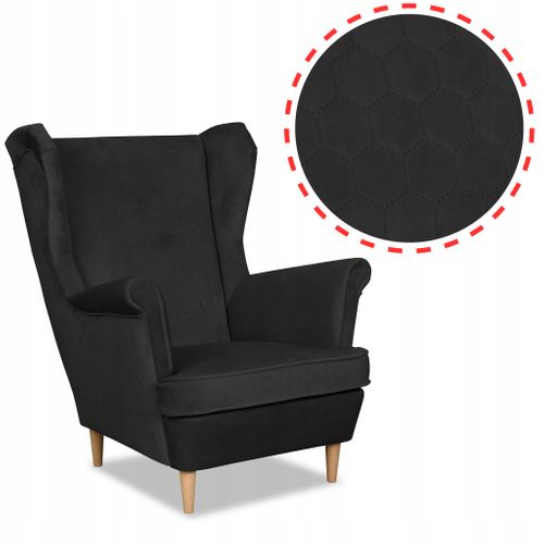 Fauteuil à Oreilles Angelo Style Scandinave, Velours Noir Capitonné
