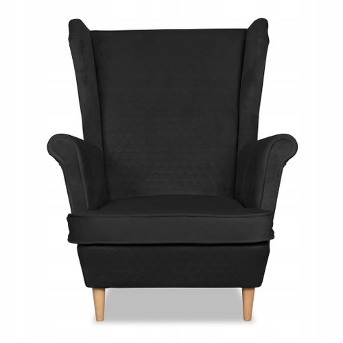 Fauteuil à Oreilles Angelo Style Scandinave, Velours Noir Capitonné