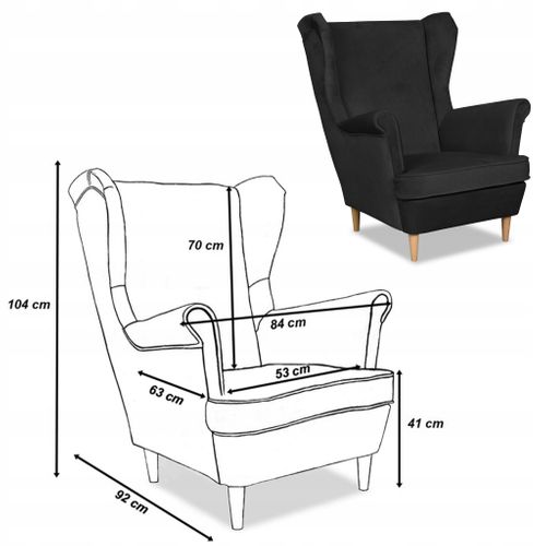 Fauteuil à Oreilles Angelo Style Scandinave, Velours Noir Capitonné