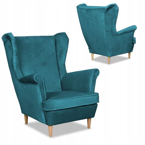 Fauteuil à Oreilles Angelo, Style Scandinave, Velours Bleu Turquoise