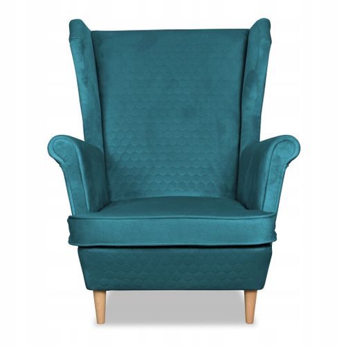 Fauteuil à Oreilles Angelo, Style Scandinave, Velours Bleu Turquoise