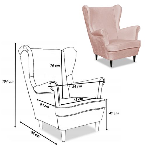Fauteuil à Oreilles Scandinave Bella, Rose Pâle / Rose Poudré, Pro
