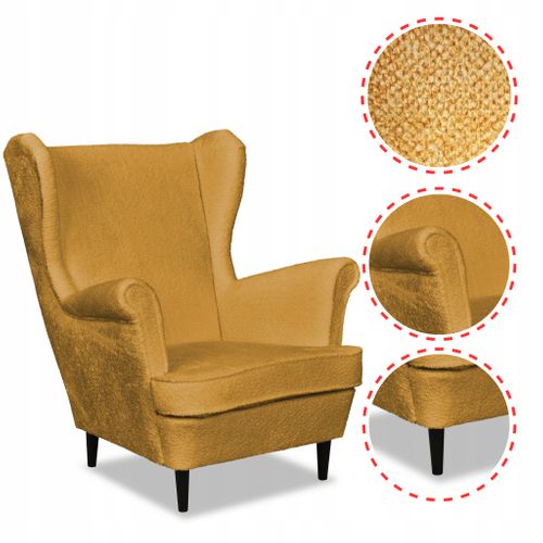 Fauteuil à Oreilles Bella, Style Scandinave — Doré, Jaune Moutarde, Jaune Foncé