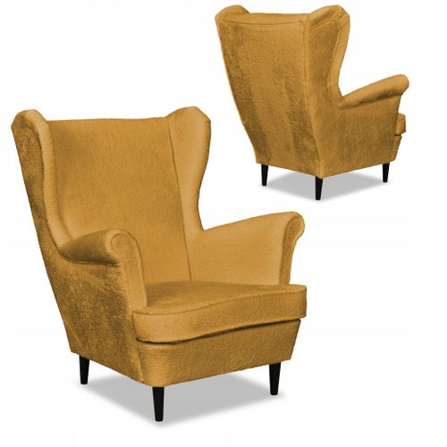 Fauteuil à Oreilles Bella, Style Scandinave — Doré, Jaune Moutarde, Jaune Foncé