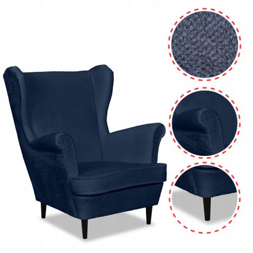 Fauteuil à Oreilles Bella, Style Scandinave, Bleu Marine Foncé