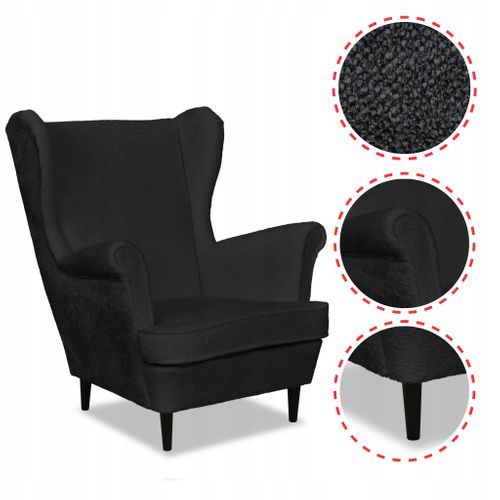 Fauteuil à Oreilles Scandinave Bella De En Velours Noir — Confortable Et Doux