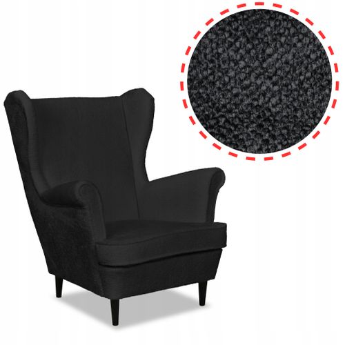 Fauteuil à Oreilles Scandinave Bella De En Velours Noir — Confortable Et Doux