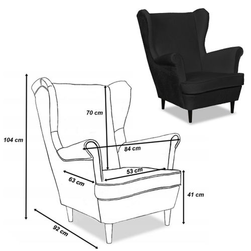 Fauteuil à Oreilles Scandinave Bella De En Velours Noir — Confortable Et Doux