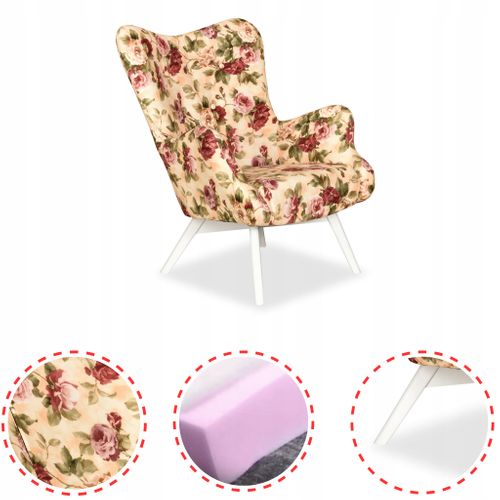 Fauteuil Scandinave Luna Print — à Oreilles, Style Coquillage, , Imprimé De Roses Anglaises