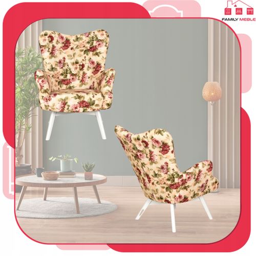 Fauteuil Scandinave Luna Print — à Oreilles, Style Coquillage, , Imprimé De Roses Anglaises