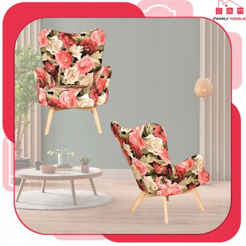 Fauteuil Scandinave Luna Print — à Oreilles, Style Coquillage, Motif Floral