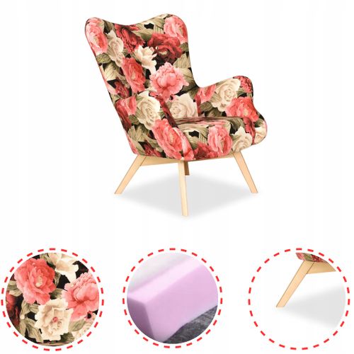 Fauteuil Scandinave Luna Print — à Oreilles, Style Coquillage, Motif Floral