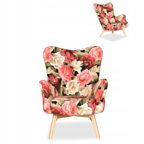 Fauteuil Scandinave Luna Print — à Oreilles, Style Coquillage, Motif Floral