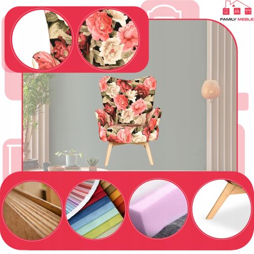 Fauteuil Scandinave Luna Print — à Oreilles, Style Coquillage, Motif Floral