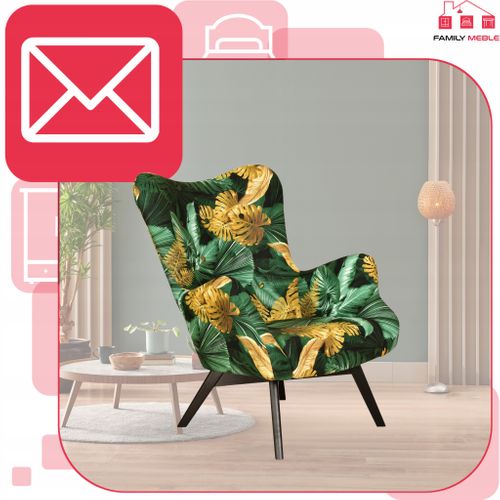Fauteuil Scandinave Luna Print — Fauteuil Coquille à Oreilles, Motif Monstera Tropic