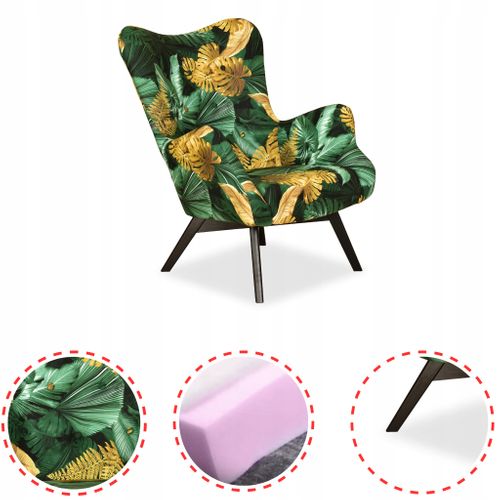 Fauteuil Scandinave Luna Print — Fauteuil Coquille à Oreilles, Motif Monstera Tropic
