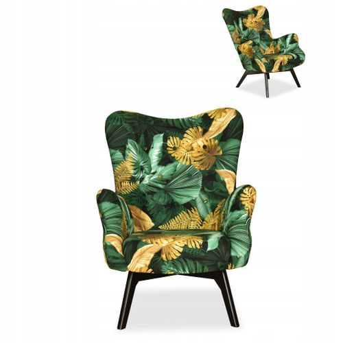 Fauteuil Scandinave Luna Print — Fauteuil Coquille à Oreilles, Motif Monstera Tropic