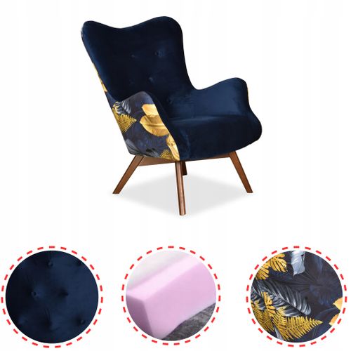 Fauteuil Scandinave à Oreilles Luna Print Duo Pour Le Salon, Bleu