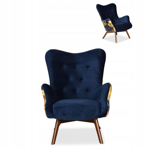 Fauteuil Scandinave à Oreilles Luna Print Duo Pour Le Salon, Bleu