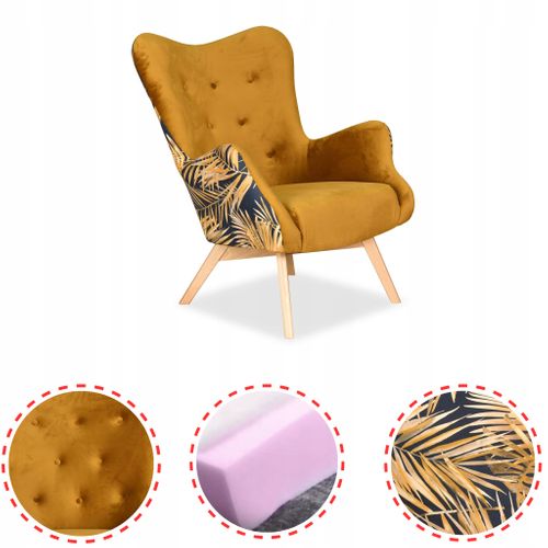 Fauteuil Scandinave à Oreilles Luna Print Duo — Jaune Doré, Confortable