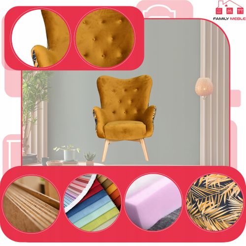 Fauteuil Scandinave à Oreilles Luna Print Duo — Jaune Doré, Confortable