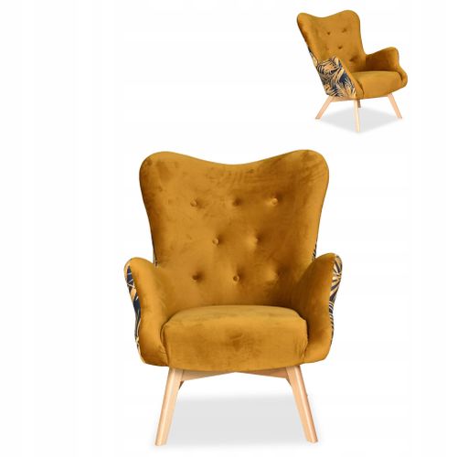 Fauteuil Scandinave à Oreilles Luna Print Duo — Jaune Doré, Confortable