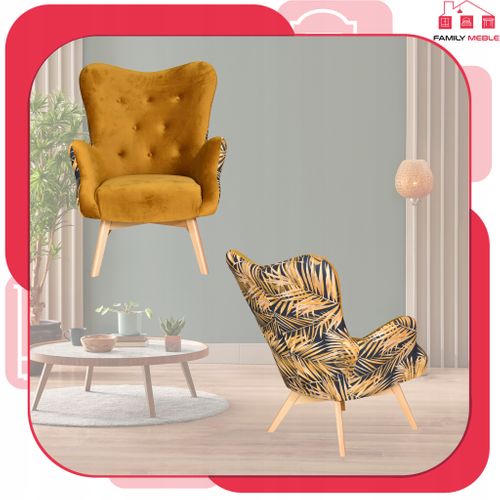 Fauteuil Scandinave à Oreilles Luna Print Duo — Jaune Doré, Confortable