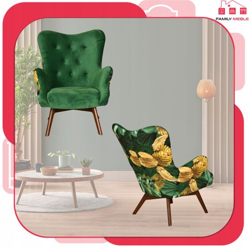 Fauteuil à Oreilles Scandinave Luna Print Duo Pour Bibliothèque Et Salle De Lecture