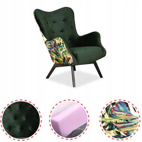 Fauteuil Scandinave à Oreilles Luna Print Duo Motif Tropical à Feuilles De Monstera