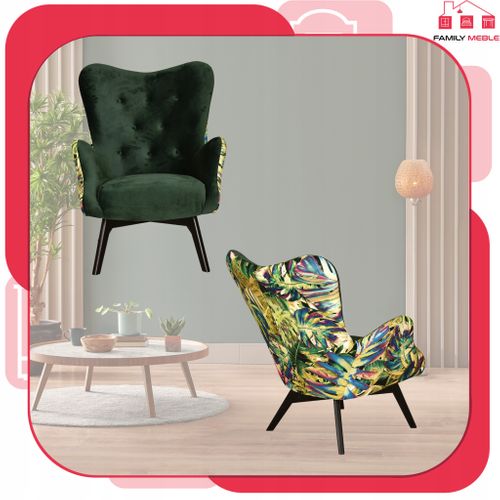Fauteuil Scandinave à Oreilles Luna Print Duo Motif Tropical à Feuilles De Monstera