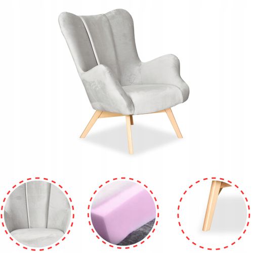 Fauteuil Scandinave à Oreilles Vika, Coque Profilée Au Style Coquille, Gris Clair