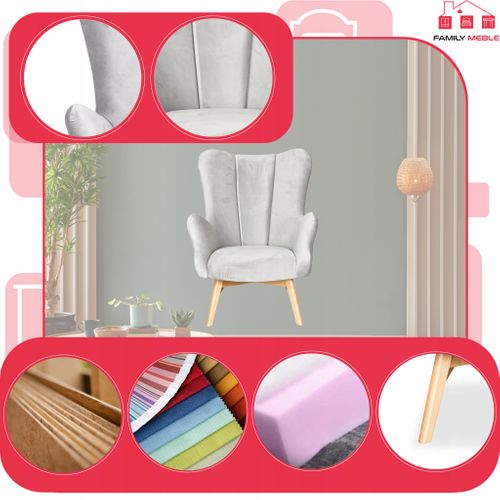 Fauteuil Scandinave à Oreilles Vika, Coque Profilée Au Style Coquille, Gris Clair