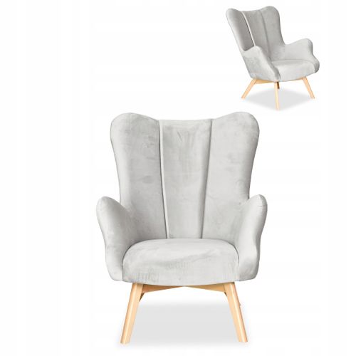 Fauteuil Scandinave à Oreilles Vika, Coque Profilée Au Style Coquille, Gris Clair
