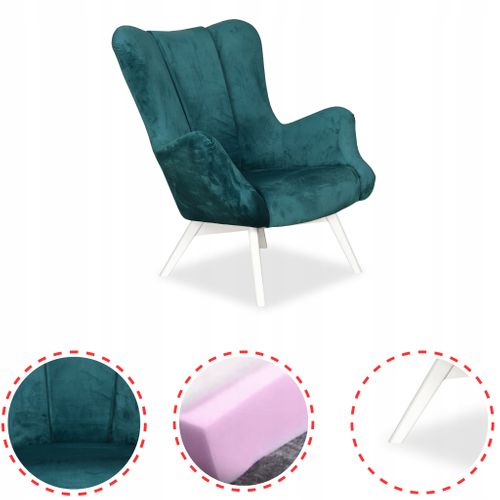 Fauteuil Scandinave à Oreilles Vika, Au Style Coquille Profilé, Bleu Turquoise