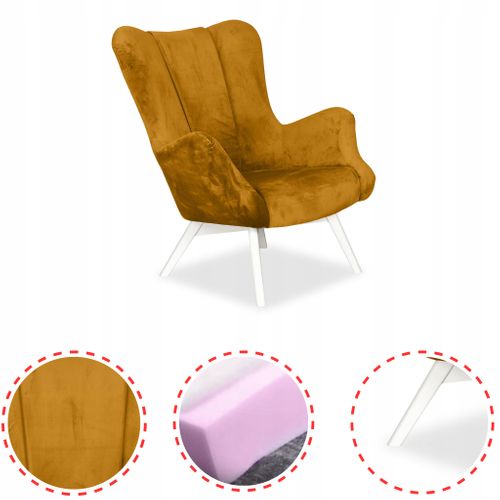 Fauteuil Scandinave à Oreilles Vika, Coque Profilée En Forme De Coquillage, Jaune Doré