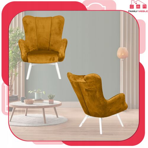 Fauteuil Scandinave à Oreilles Vika, Coque Profilée En Forme De Coquillage, Jaune Doré
